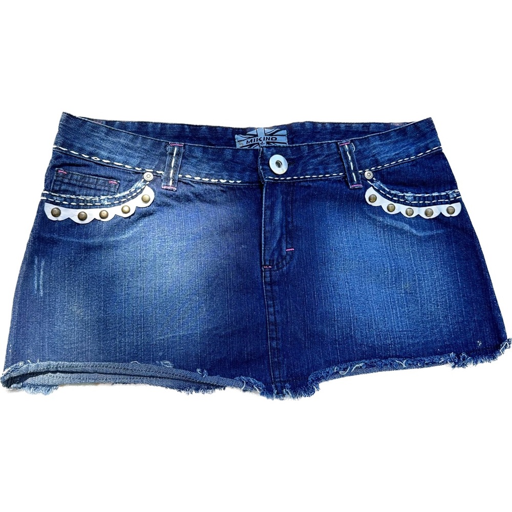 👖Jean Skirt Cowboy style,💫blue w/white leather application, super Sexy, Size S
